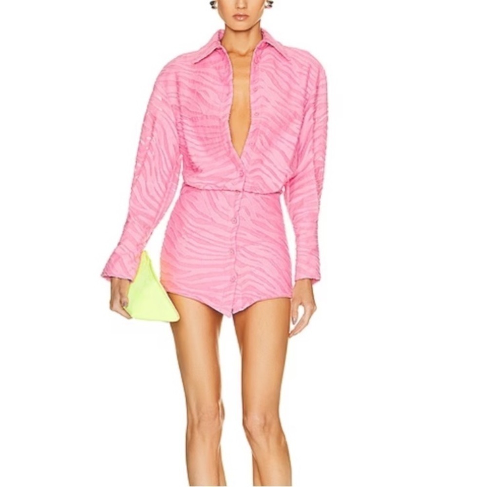 The Attico- NWT Pink Silvye Zebra Jacquard Longsleeve Mini Shirtdress